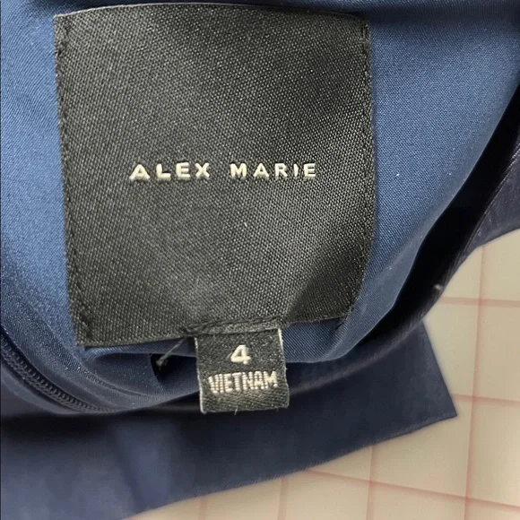 ALEX MARIE Career Old Money Preppy Flare Short SLV Wrap Skirt Navy Blue Dress 4 - Picture 4 of 16